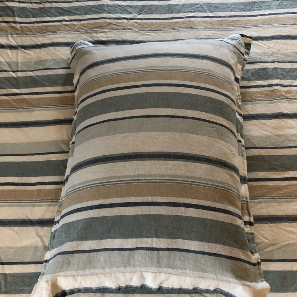 Like-New Pottery Barn Darian Stripe Duvet Cover & Sham Blue Multi - 2 Pieces